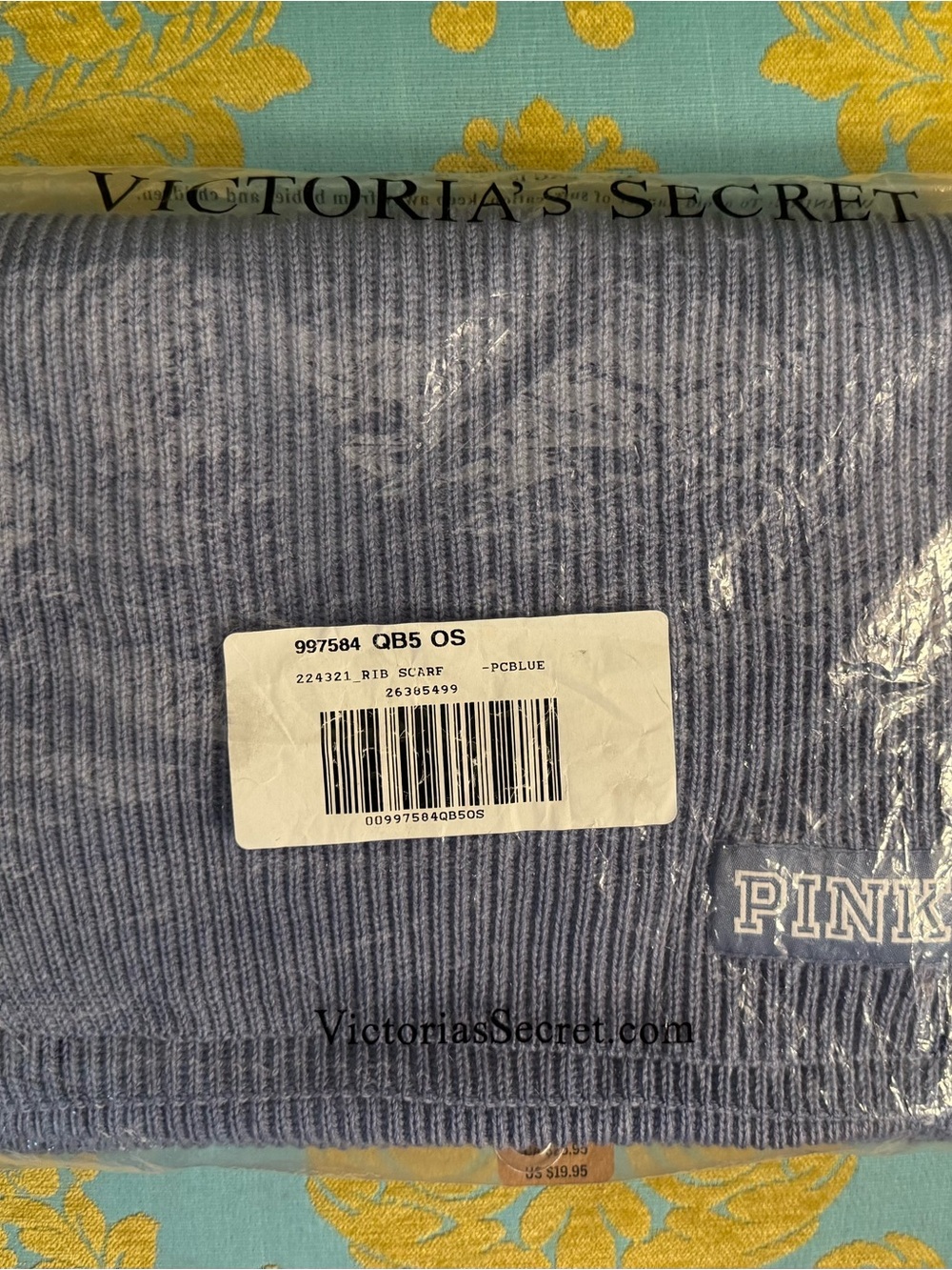 NWT PINK Victoria's Secret Periwinkle Knit Ribbed Scarf 72” X 10.5”
